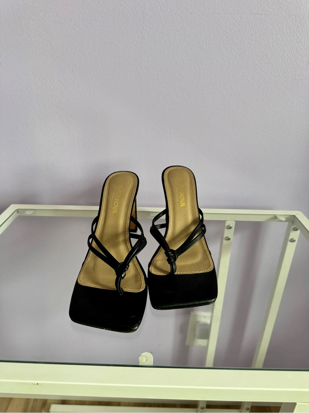 Fashion Nova Black Strappy Square-Toe Heeled Sandals